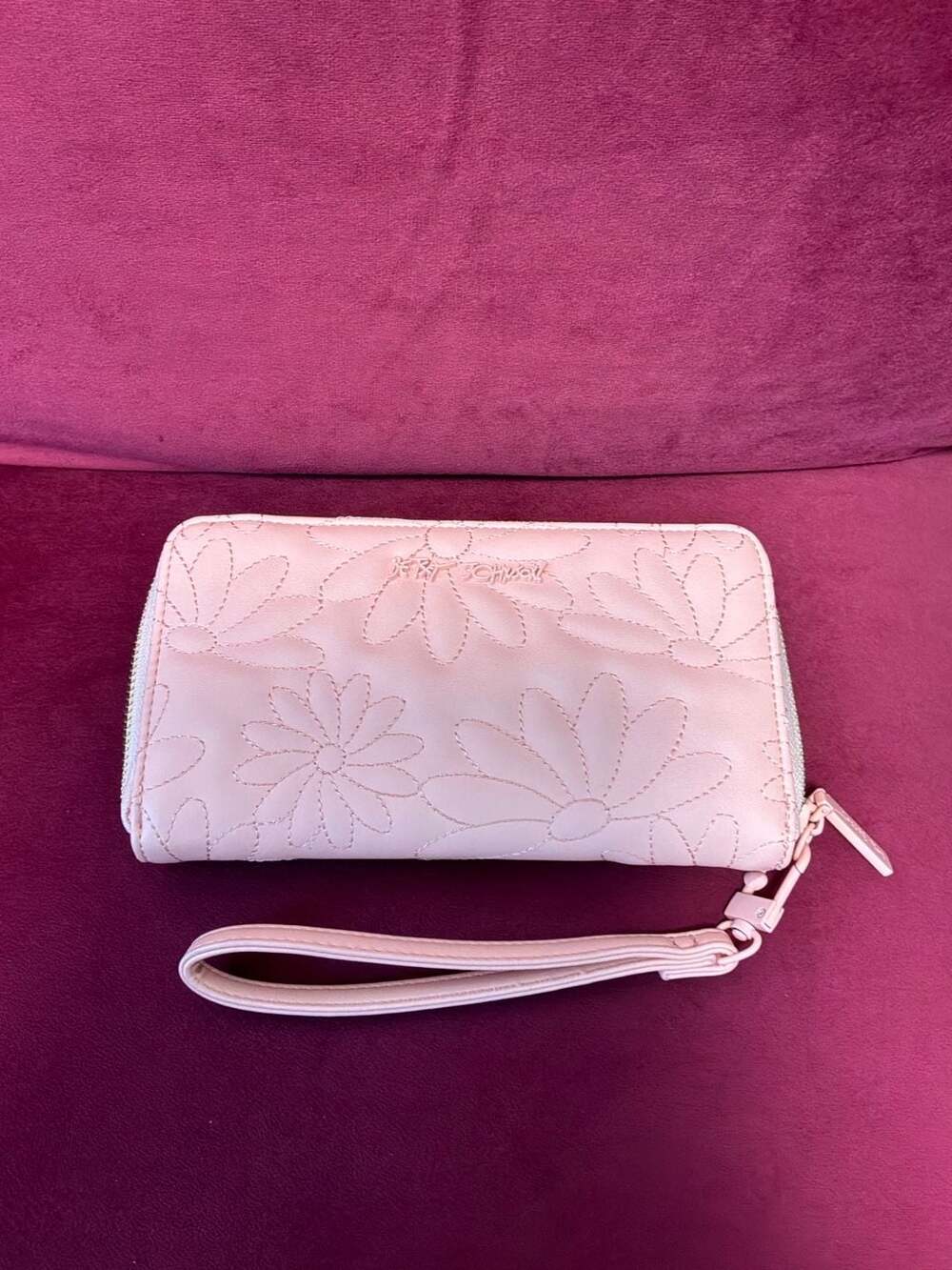 Betsey Johnson Quilted Floral Zip-Around Wallet with Removable Wristlet Strap